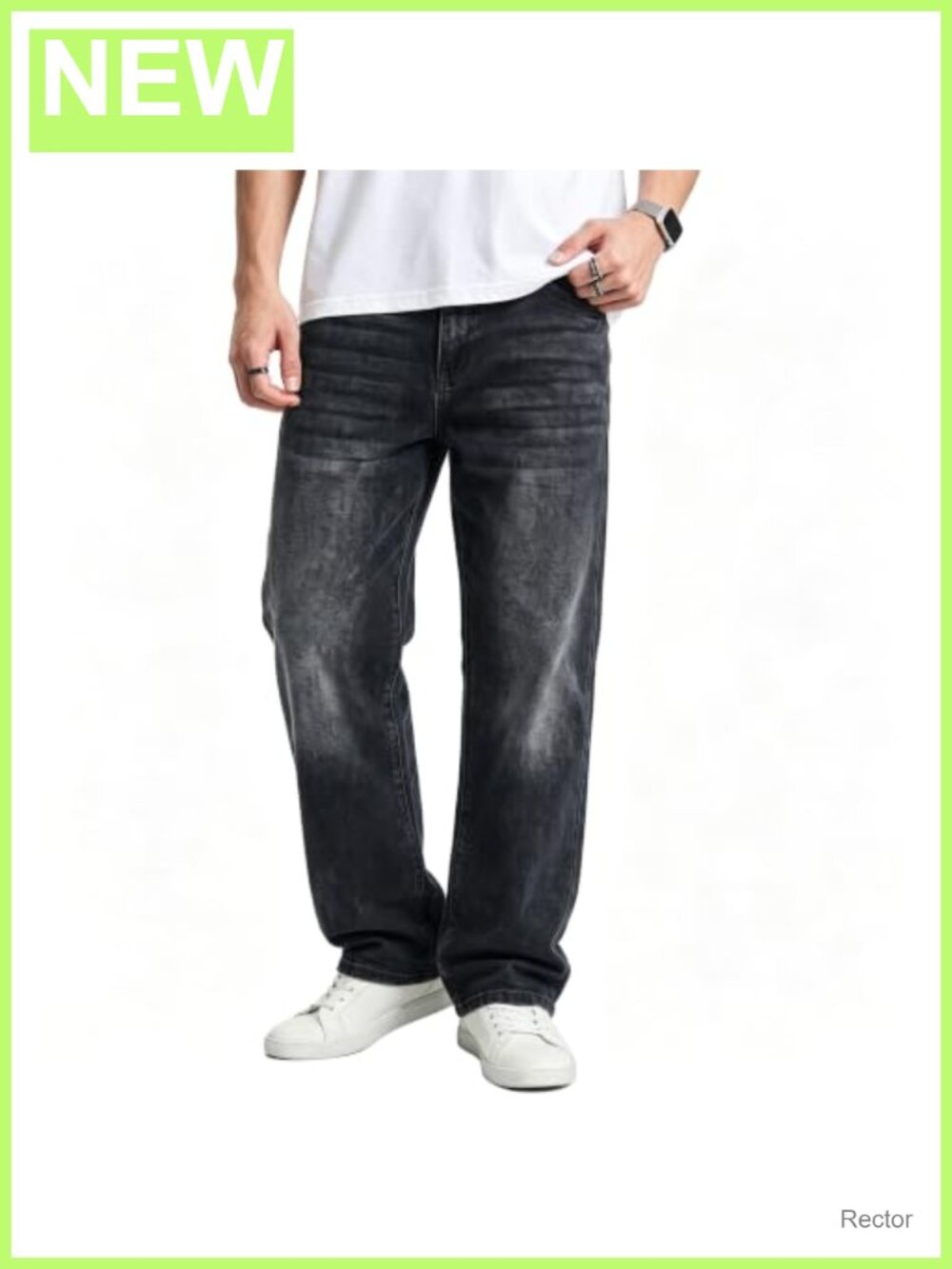 Baggy Stretch Wide Leg Jeans Loose Fit 5-Pocket Denim Pants for Men
